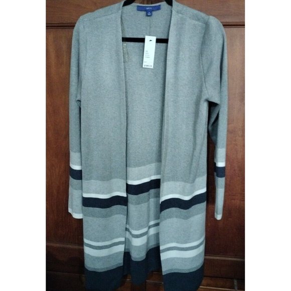 Apt 9 New Open Front Long Cardigan Medium  Gray / Blue Sweater Womens  New - Picture 3 of 10